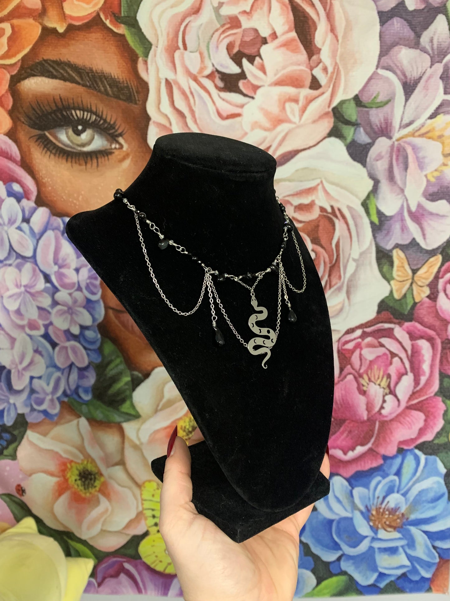 Black Onyx Layered Snake Necklace