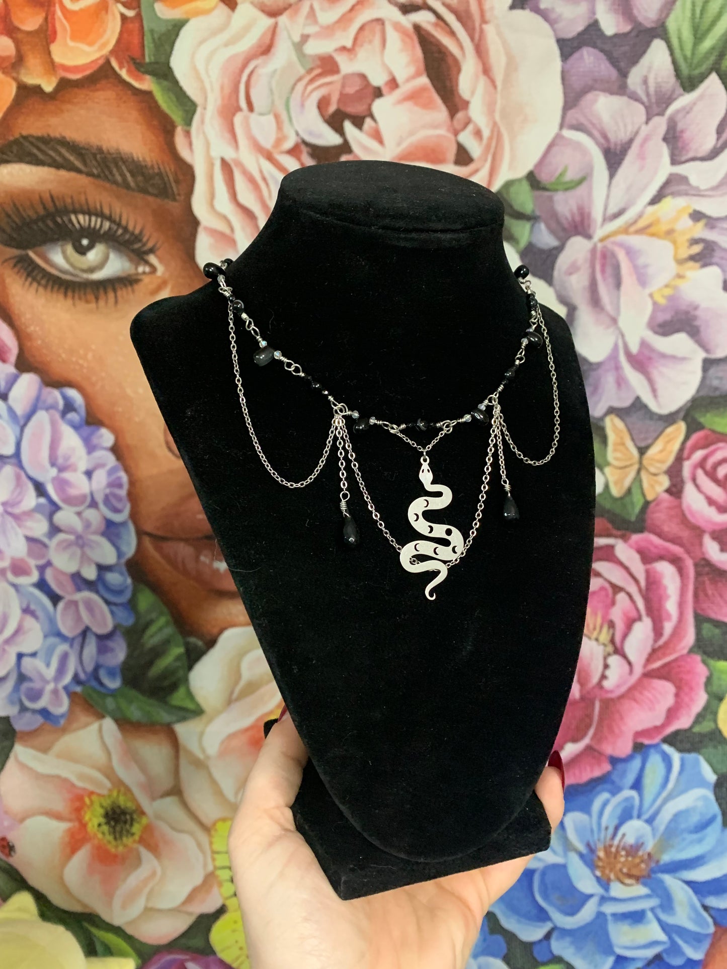 Black Onyx Layered Snake Necklace