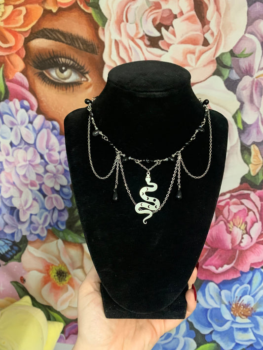 Black Onyx Layered Snake Necklace